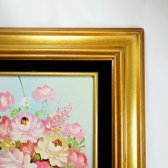 Robert Cox 14x15" Signed Oil Painting Pink Rose Bouquet Vintage Floral Art - Picture 5 of 10
